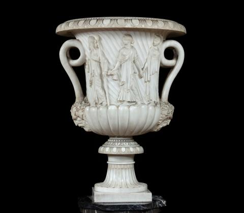 Pair of large white statuary marble vases