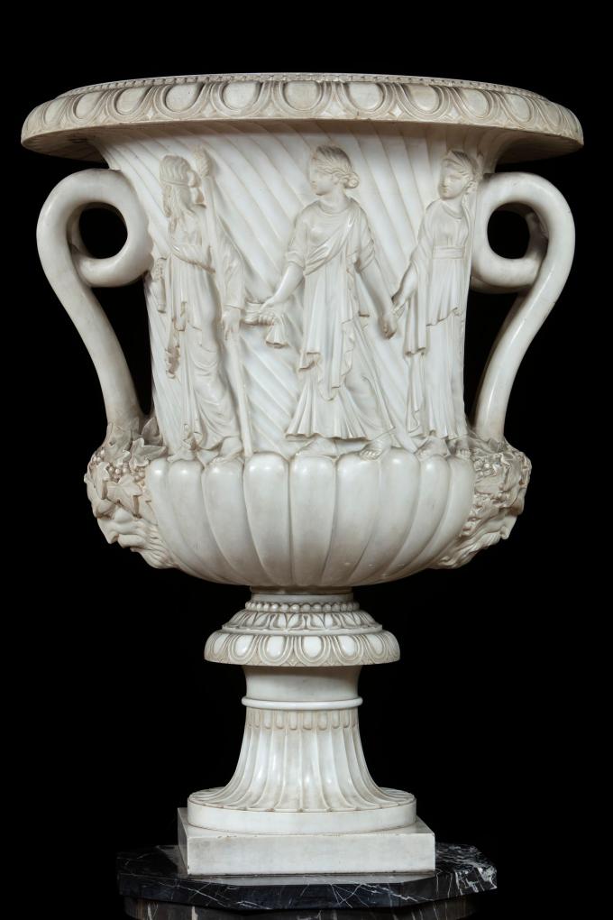 Pair of large white statuary marble vases