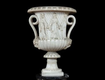 Pair of large white statuary marble vases