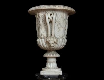 Pair of large white statuary marble vases