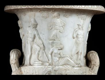 Pair of large white statuary marble vases
