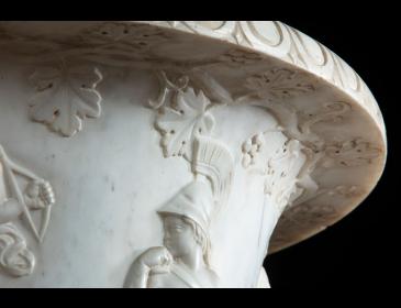 Pair of large white statuary marble vases