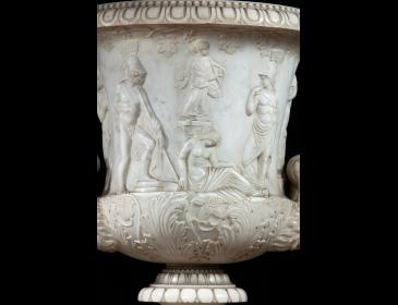 Pair of large white statuary marble vases