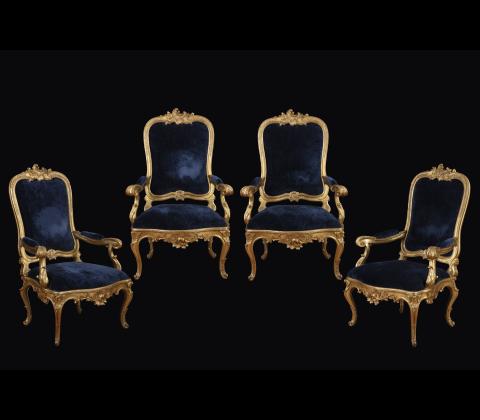 Set of four Roman Louis XV armchairs 
