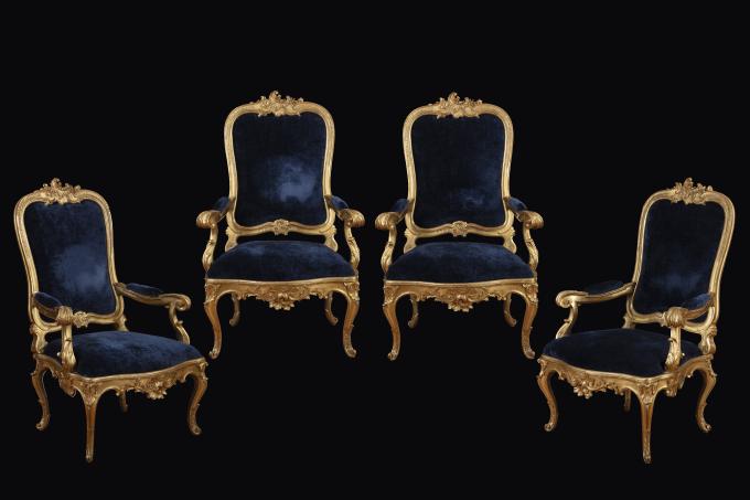 Set of four Roman Louis XV armchairs 